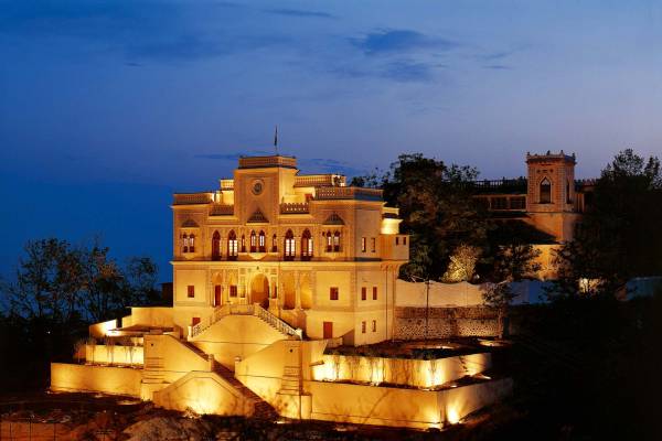 View on the illuminated palace of Ananda in the Himalayas at night